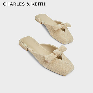 CHARLES&KEITH24春季绒布蝴蝶结包头平底拖鞋女CK1-70920141 Beige米色 36