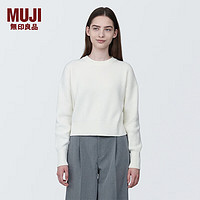 无印良品 MUJI 女式 棱纹织 圆领短款针织衫 长袖女款早春 薄款毛衣 米白色 M (160/84A)