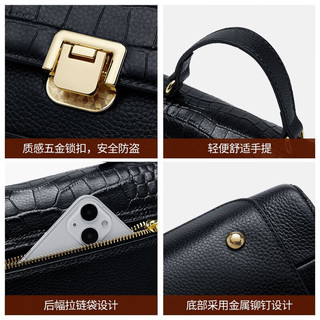 朱尔（ZOOLER）鳄鱼纹包包女包中年手提包百搭斜挎小方包女包 幻夜黑
