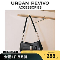 URBAN REVIVO2024春季女士皮质腋下单肩斜挎包UAWB40107 黑色