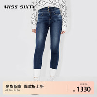 MISS SIXTY2024春季新款牛仔裤女三环高腰含醋酸铅笔裤 深蓝