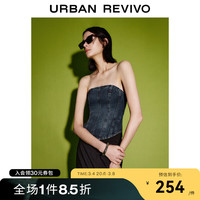 URBAN REVIVO 女复古辣妹后拉链胸衣式短款牛仔衬衫UWJ840032