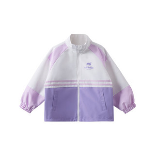 茵曼/INMAN女童外套2024春时髦短款撞色风衣长袖派克服上衣防风 紫色 160cm