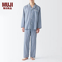 无印良品（MUJI）男式 无侧缝 双层纱织 睡衣 男士家居服春季 FB0YDC4S 蓝色格纹 XXL(上装185/108A下装185/96A)