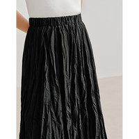 茵曼（INMAN）肌理感半身裙2024夏季女装松紧腰显腿长大A摆遮胯长裙子 午夜黑 M