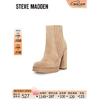 STEVE MADDEN/思美登秋冬绒面粗高跟弹力短筒靴女 JOLINE 驼色 38