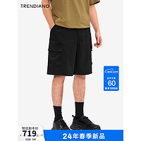 TRENDIANO珠纹小提花梭织短裤2024年春季柔韧弹性短裤男生 黑色 XL