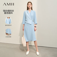 AMII2024春新款搭片假两件撞料拼接连衣裙女七分袖中长裙子12421069