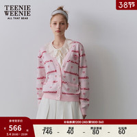 Teenie Weenie小熊2024春季新款宽松V领针织开衫少女感毛衣外套女 粉色 16