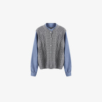 Basic House/百家好绵羊毛针织拼接牛仔开衫毛衣女2024百搭宽松格雷系 浅灰 M85-120斤