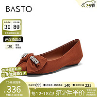 百思图（BASTO）2024春季蝴蝶结绒面平底鞋船鞋尖头浅口女单鞋WA870AQ4 啡色 40