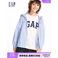 Gap男童2024春季轻薄遮阳logo半高领连帽外套儿童装890361 蓝色 150cm(L)亚洲尺码