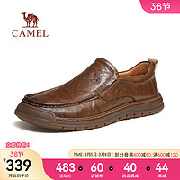 骆驼（CAMEL）2024复古商务休闲鞋柔软舒适套脚一脚蹬皮鞋男 G14S005086 卡其 41