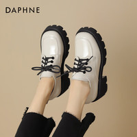 达芙妮(DAPHNE)增高厚底小皮鞋2024新款英伦风粗跟头层牛皮单鞋系带学院风女鞋子
