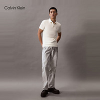 Calvin Klein Jeans24春夏男士字母印花商务通勤修身短袖POLO衫J325570 YBI-牛乳白 S