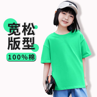 马克华菲女童纯棉短袖T恤夏季儿童简约舒适休闲上衣时尚宽松童装 绿 m独角糖 150