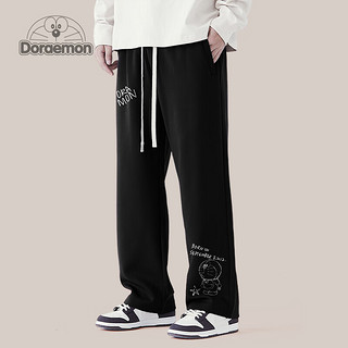 哆啦A梦（DORAEMON）美式学院风卡通动漫字母印花宽松直筒休闲中性风男女同款裤子 白色 XL