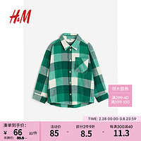 H&M童装儿童男衬衫秋季帅气格纹棉质法兰绒上衣1163548 绿色/格纹 120/60