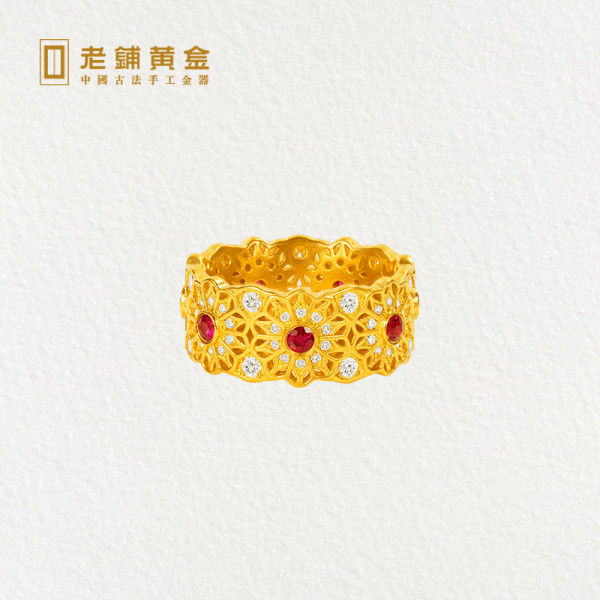 老铺黄金古法手工足金指环玫瑰花窗戒指（红宝石钻石款）【报价 价格 评测 怎么样】 -什么值得买