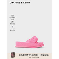 CHARLES&KEITH24春绒布扭结一字带厚底外穿拖鞋CK1-70381039 粉红色Pink 38