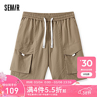 森马（Semir）休闲中裤男2024夏季简约松紧腰五分裤工装风宽松直筒短裤 驼色50157 185/88A/XXL