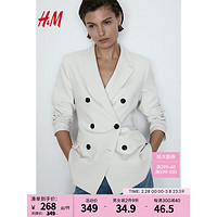 H&M2024春季女装商务休闲风外穿双排扣设计感休闲西装1215794 奶油色 170/104A