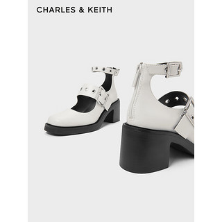 CHARLES&KEITH24春铆钉腕带粗跟玛丽珍鞋高跟鞋CK1-60380016 White白色 36