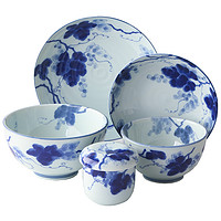 lucky lychee 日本进口美浓烧陶瓷碗碟盘子果盘深钵茶杯面汤碗饭碗蓝染葡萄餐具