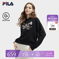 FILA 斐乐女装连帽卫衣2024春花朵刺绣针卫衣女 正黑色-BK 185/100A/XXXL