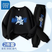 真维斯儿童帅气套装2024春秋男童时尚百搭卫衣卫裤中大童春装 【薄款套装07】黑色黑色 140