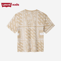 Levi's李维斯童装24夏季男童复古短袖T恤儿童满印腰果花上衣 狩猎卡其 110/52