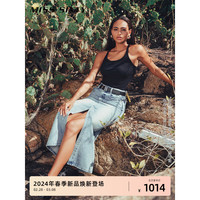 MISS SIXTY2024春季牛仔半裙女前开衩性感辣妹风长款美式复古 浅蓝 L
