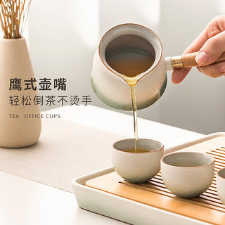 泥印粗陶功夫茶茶具陶瓷高档整套茶具套装功夫茶具家用一体茶具茶盘 KS77-006B-1A长青侧把简装 10头