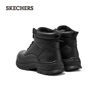 Skechers斯凯奇春季黑色高帮工作靴绑带耐脏马丁靴通勤商务皮鞋男