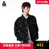 杰克·琼斯(JACK&JONES)男装牛仔外套男春秋上衣手绘满印宽松翻领牛仔夹克男生重磅衣服 黑色牛仔A15 165/88A/XS