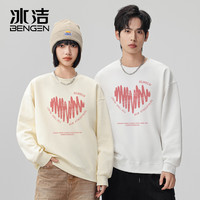 冰洁 BENGEN美式圆领卫衣男2024春季爱心宽松款长袖加绒重磅打底衫女