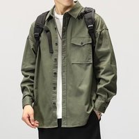 纪卡迪(JIKADI)秋冬工装长袖衬衣男衬衫外套控设计感小众oversize街头嘻哈设计感 绿色 XL【120-140斤】