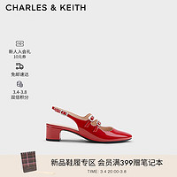 CHARLES&KEITH24春季漆皮玛丽珍粗跟包头凉鞋子女鞋女士CK1-60920370-1 Red红色 41