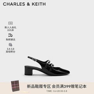 CHARLES&KEITH24春季漆皮玛丽珍粗跟包头凉鞋子女鞋女士CK1-60920370-1 Black Box黑色 39