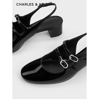 CHARLES&KEITH24春季漆皮玛丽珍粗跟包头凉鞋子女鞋女士CK1-60920370-1 Black Box黑色 35