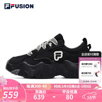 FILA FUSION斐乐潮牌厚底帆布鞋女新时尚运动休闲鞋海星鞋 黑/珍珠色-BS 35.5
