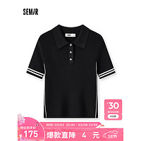 Semir森马针织衫女紧身撞色休闲2024夏季polo领上衣时尚 黑白色调00391 170/92A/XL