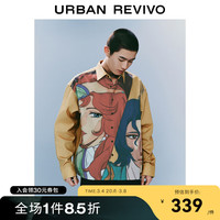 UR2024春季新款男装趣味漫画印花超宽松长袖开襟衬衫UMV240009 土黄印花