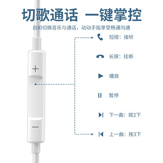 有线耳机线控带麦入耳式安卓圆孔type-c苹果接口降噪电脑游戏 (【月光白】3.5mm圆孔高配版★环绕立体音效★线控带麦★超高清通话★360°杜比音效)