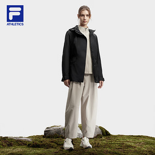 FILA 斐乐女士上衣两件套2024春户外运动中长款连帽外套 深黑-BK 160/80A/S