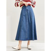 【舒适棉质牛仔半身裙】春季时尚高腰显瘦中长款A字裙