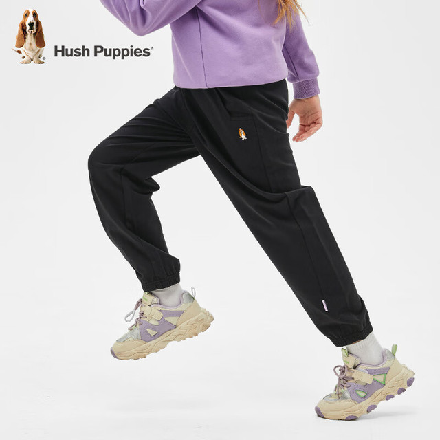 暇步士 童装儿童2024春秋款女童薄款运动针织长裤舒适柔软时尚休闲 钻石黑 105cm