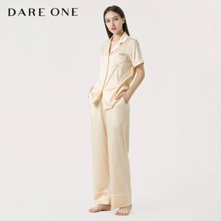 DARE ONE【】真丝睡衣LUCKY桑蚕丝短袖长裤舒适家居服 浅香槟 S/160