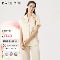 DARE ONE【】真丝睡衣LUCKY桑蚕丝短袖长裤舒适家居服 浅香槟 XL/175