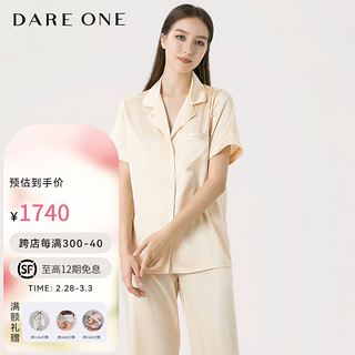 DARE ONE【】真丝睡衣LUCKY桑蚕丝短袖长裤舒适家居服 浅香槟 M/165